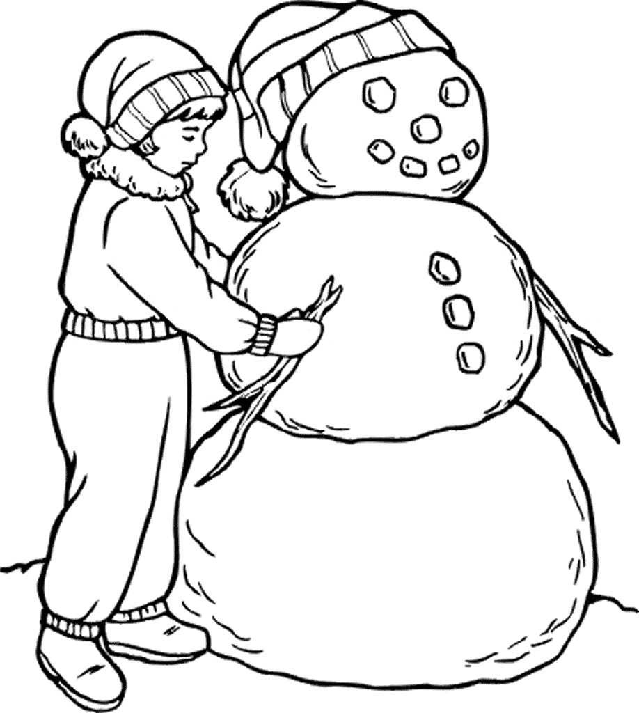 Девочка лепит снеговика